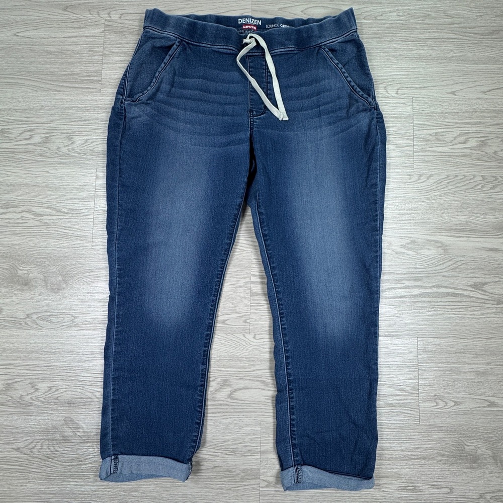 Denizen Levi's Women's Lounge Crop Jeans Blue Denim‎ Pull On Drawstring Sz Med